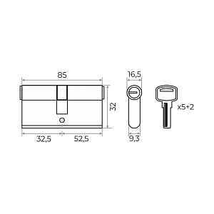 Цилиндровый механизм с перекодировкой 85 мм (32,5х52,5) 5+2 кл (латунь) MARLOK #235490